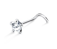 Prong Set Stone Silver Curved Nose Stud NSKB-115